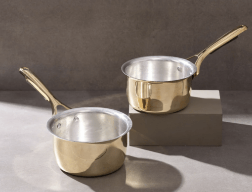 Set of 2 Brass Saucepans with Insulated handles (1.2L, 1.8L)